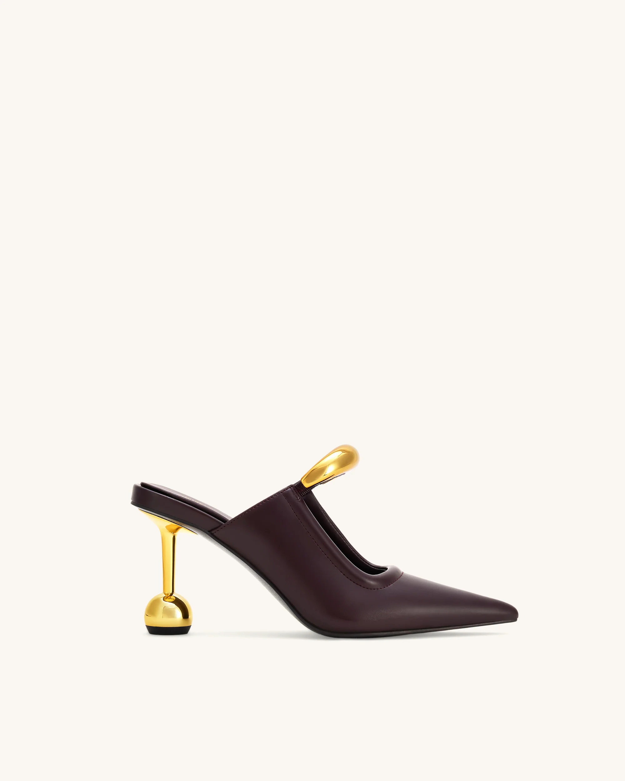 Sofia Mules mit Metallakzent und Kugelabsatz - Tiefes Bordeaux