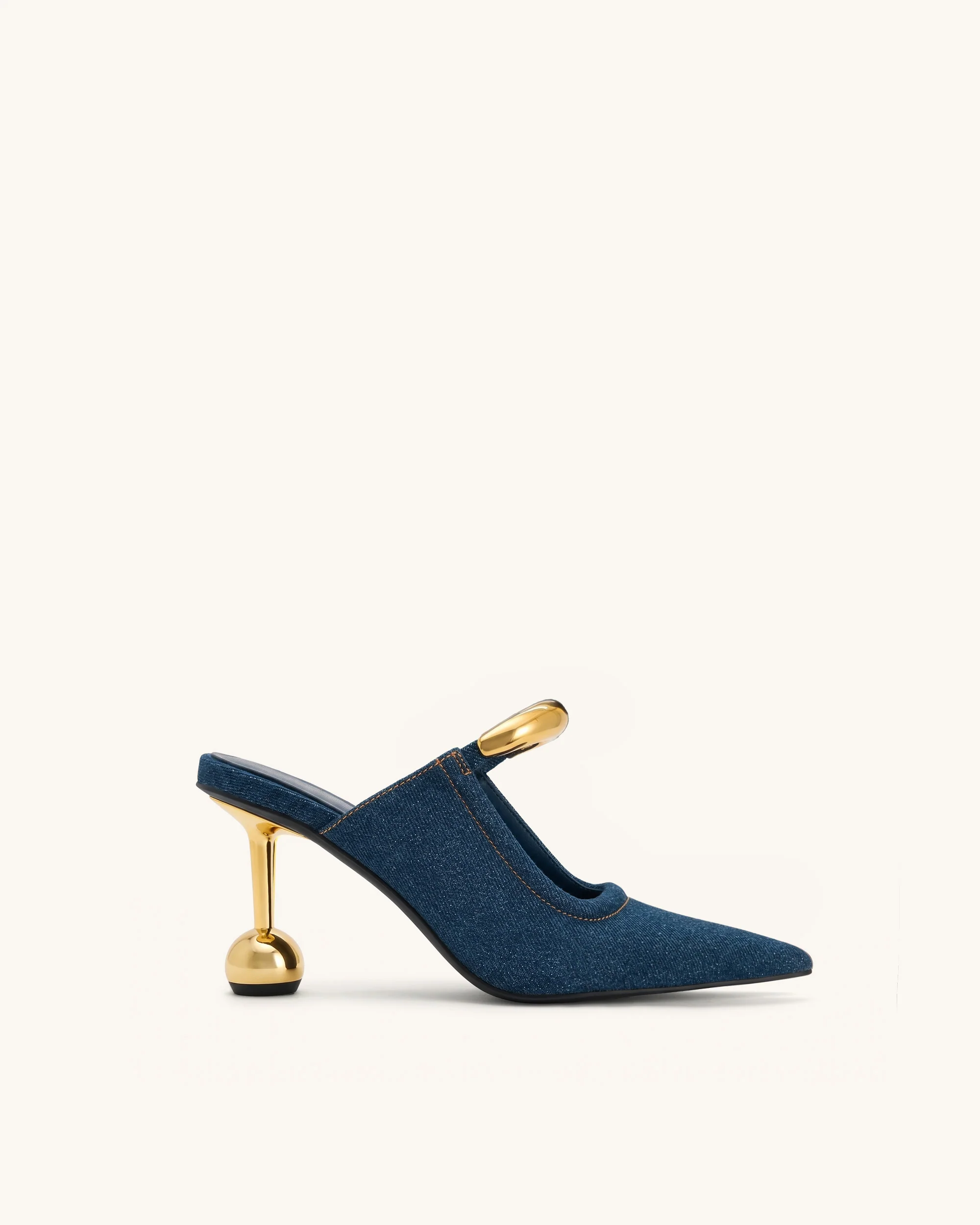 Sofia Mules mit Metallakzent und Kugelabsatz - Jeansblau