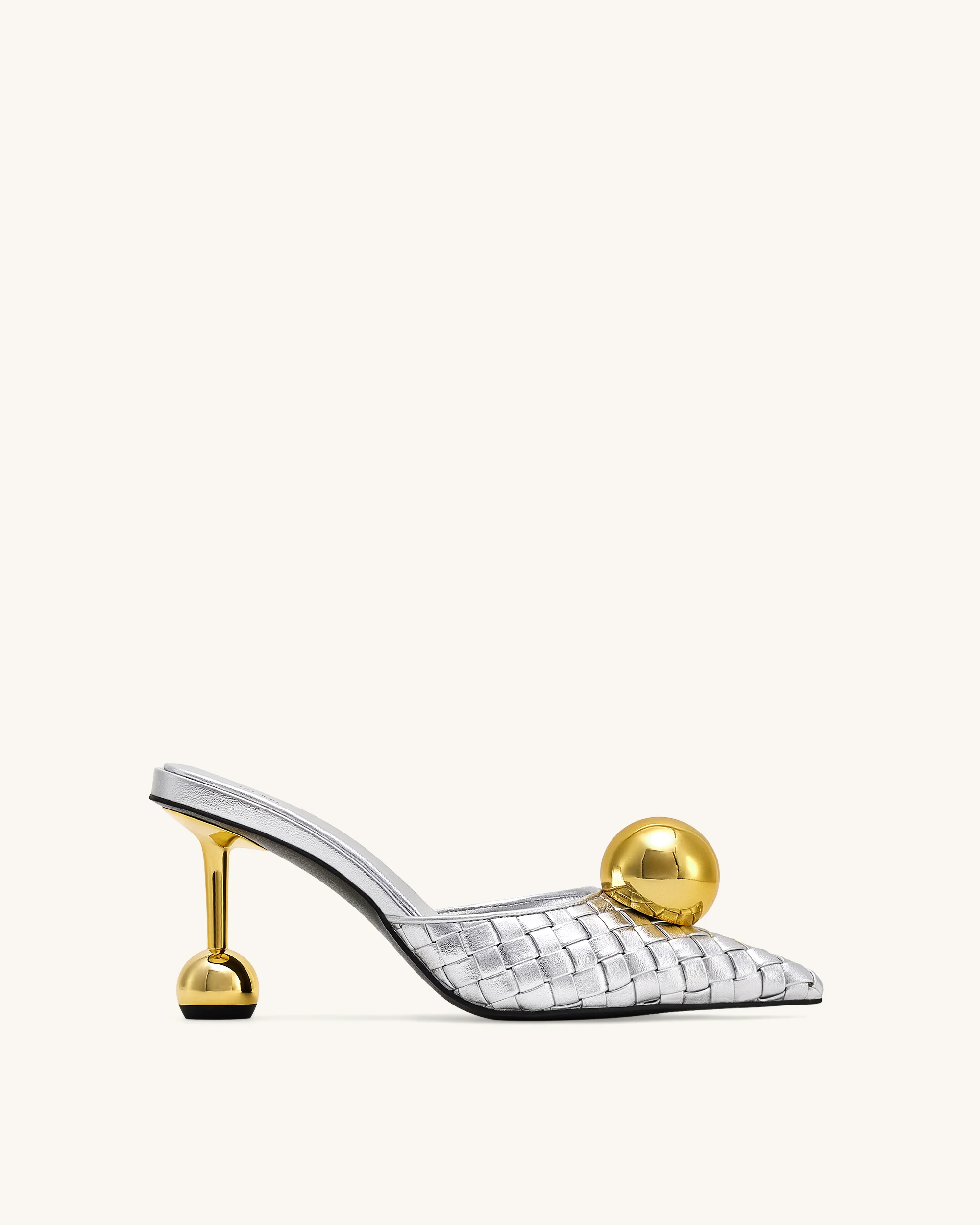 Sofia Geflochtene Kugelabsatz-Mules - Silber & Gold