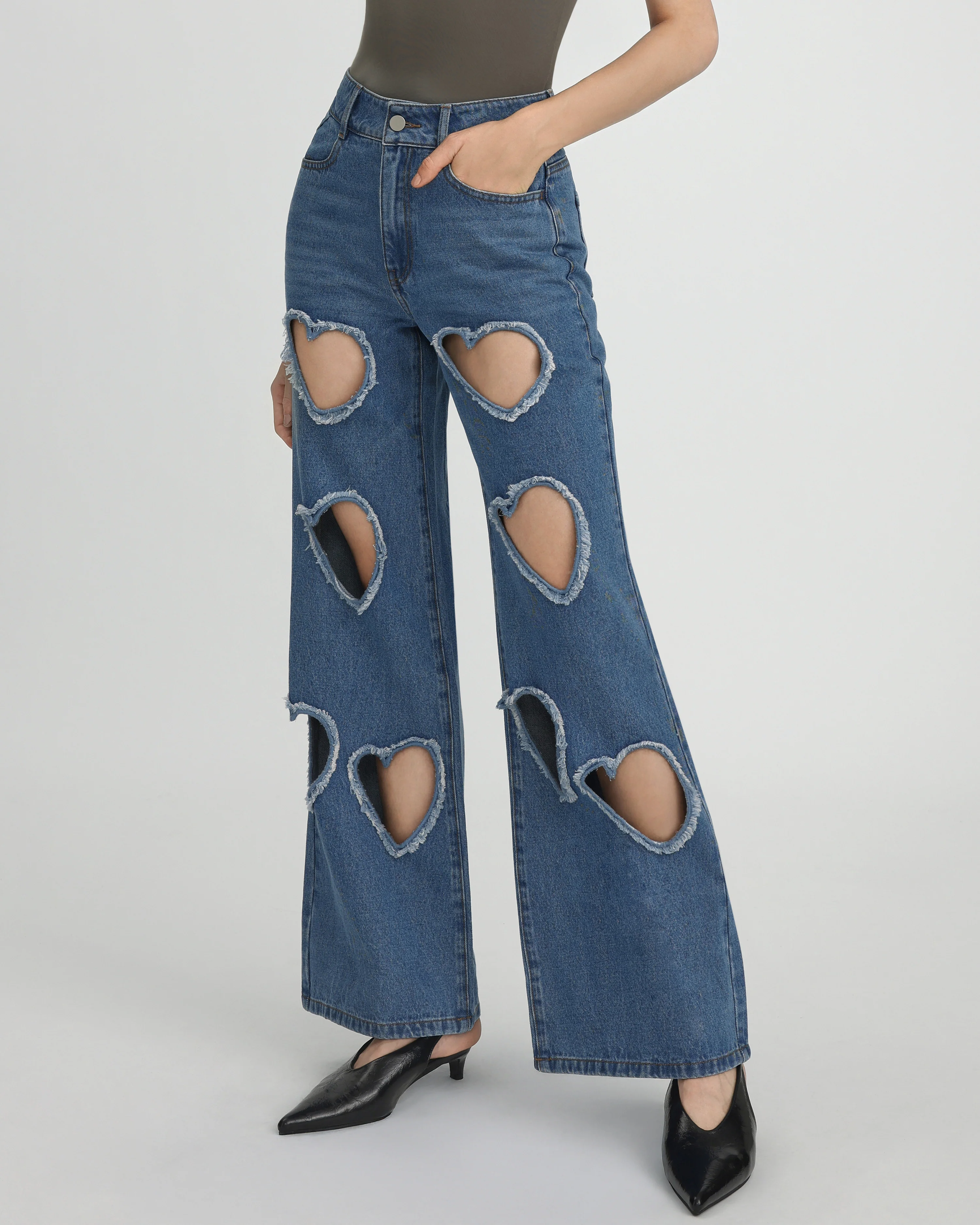 Sophia Verzierte Jeans mit Herzausschnitt - Mittelblau - Image 3