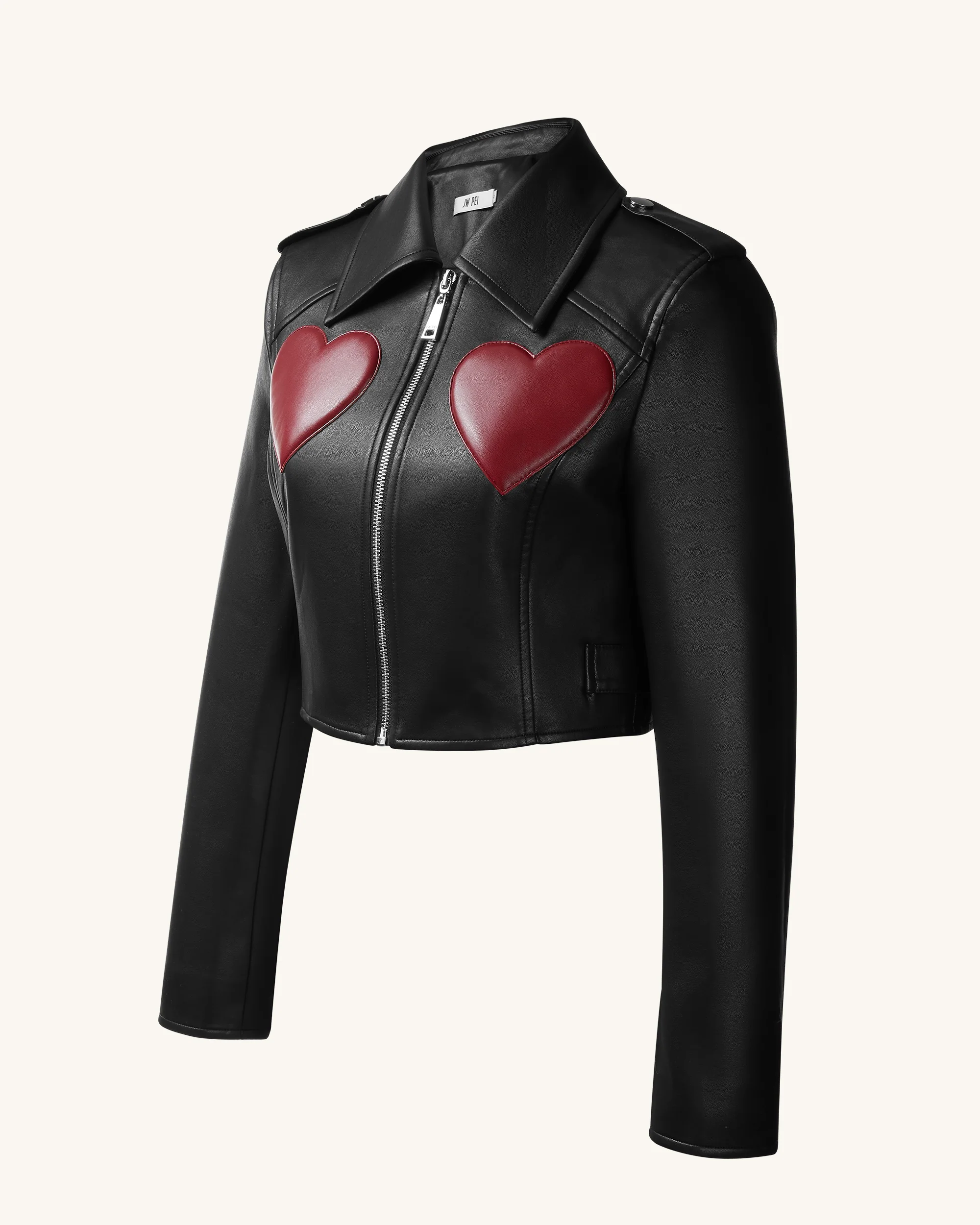 Sophie Kurzgeschnittene Lederjacke - Schwarz & Rot - Image 3