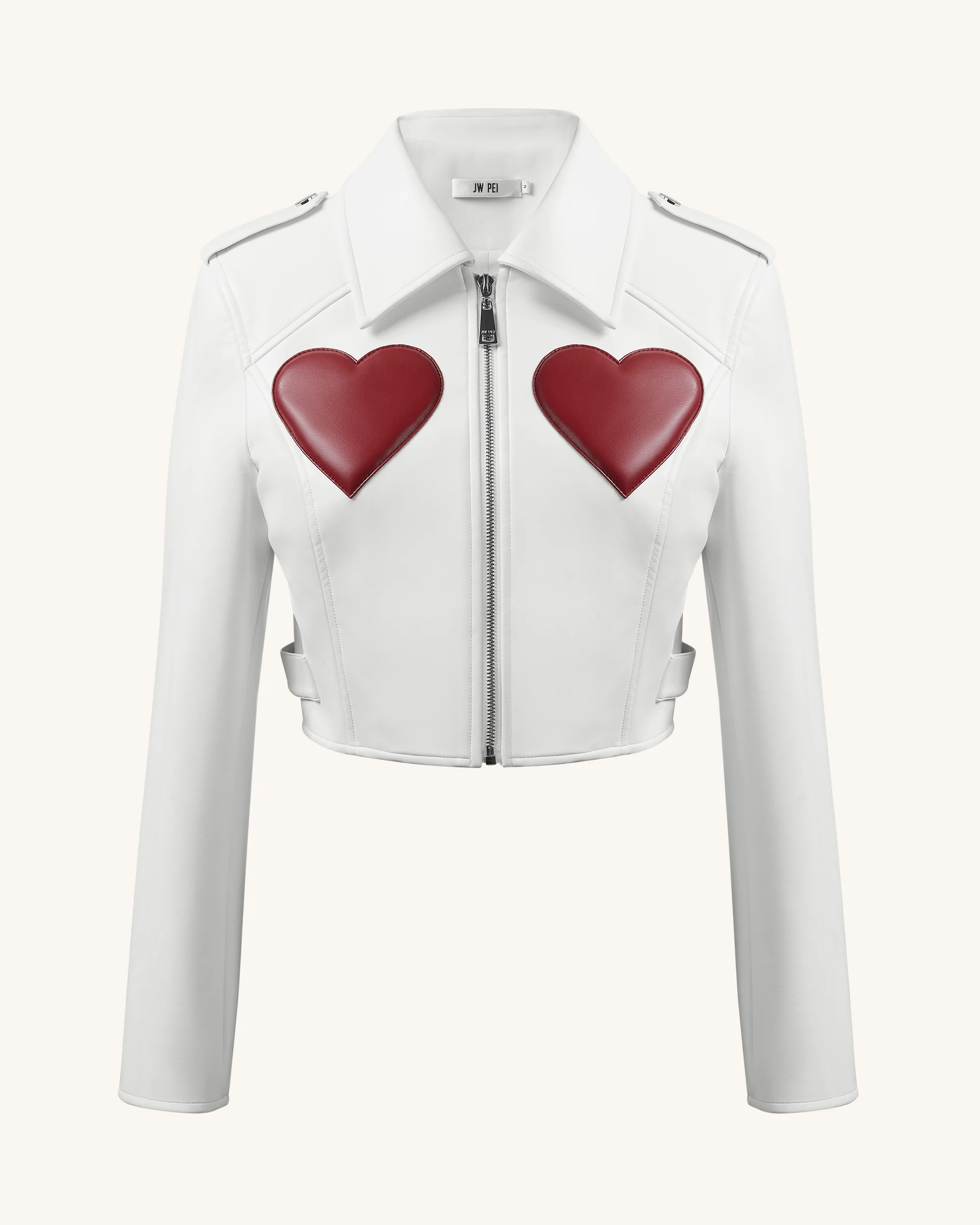 Sophie Kurzgeschnittene Lederjacke - Weiß & Rot - Image 3