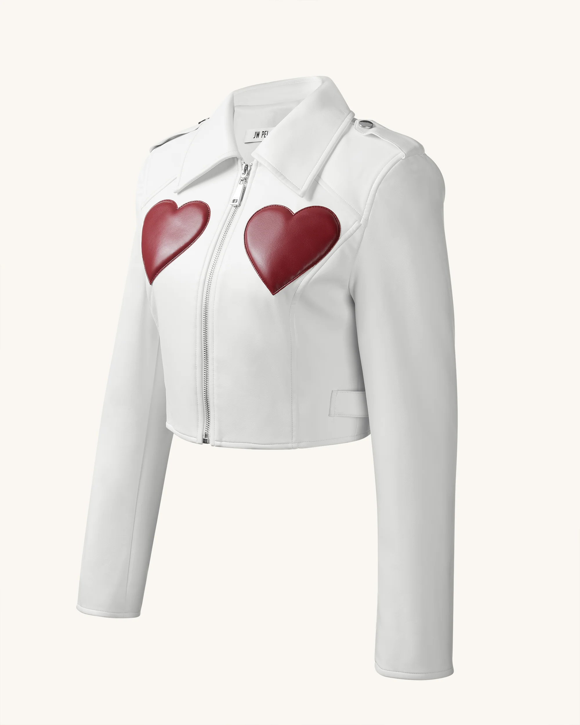 Sophie Kurzgeschnittene Lederjacke - Weiß & Rot - Image 4
