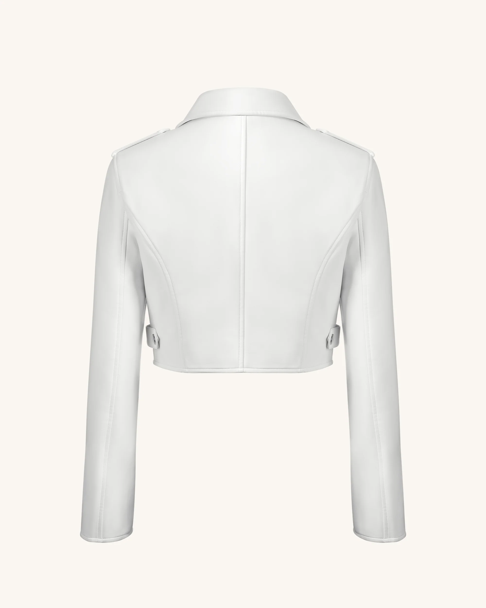 Sophie Kurzgeschnittene Lederjacke - Weiß & Rot - Image 5