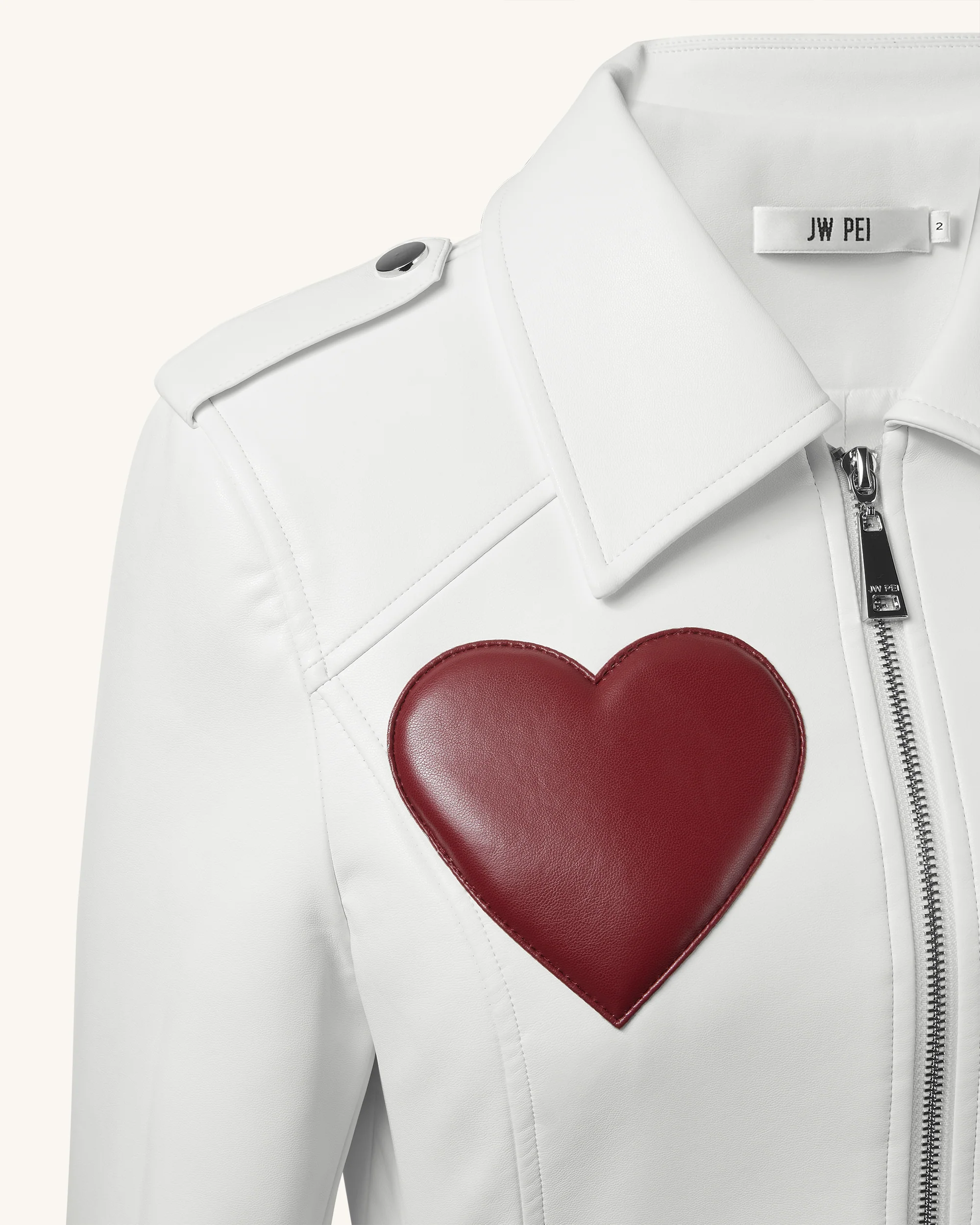 Sophie Kurzgeschnittene Lederjacke - Weiß & Rot - Image 6