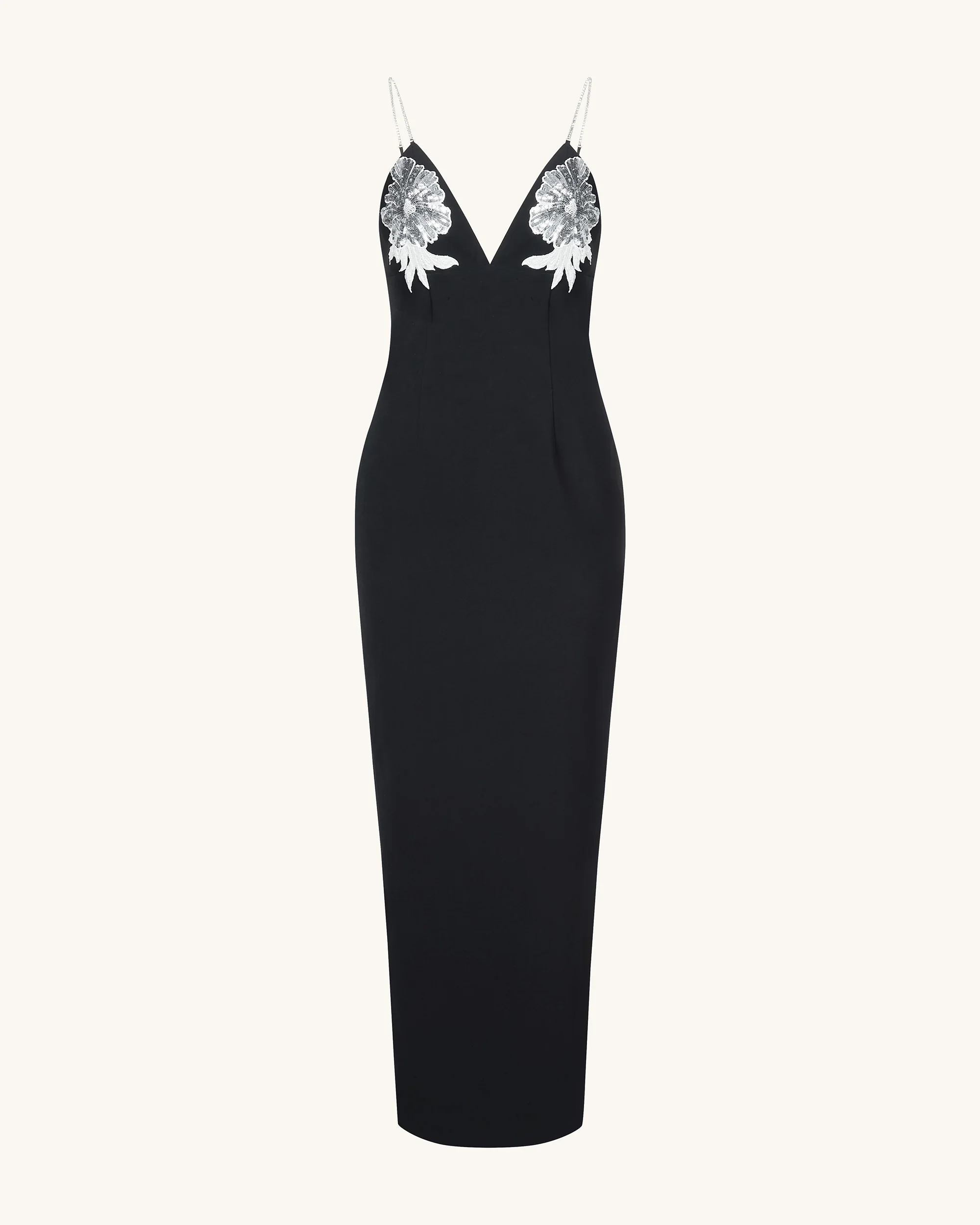 Ayliua Schwarzes langes Kleid mit Herzausschnitt und Strassverzierung - Schwarz - Image 4