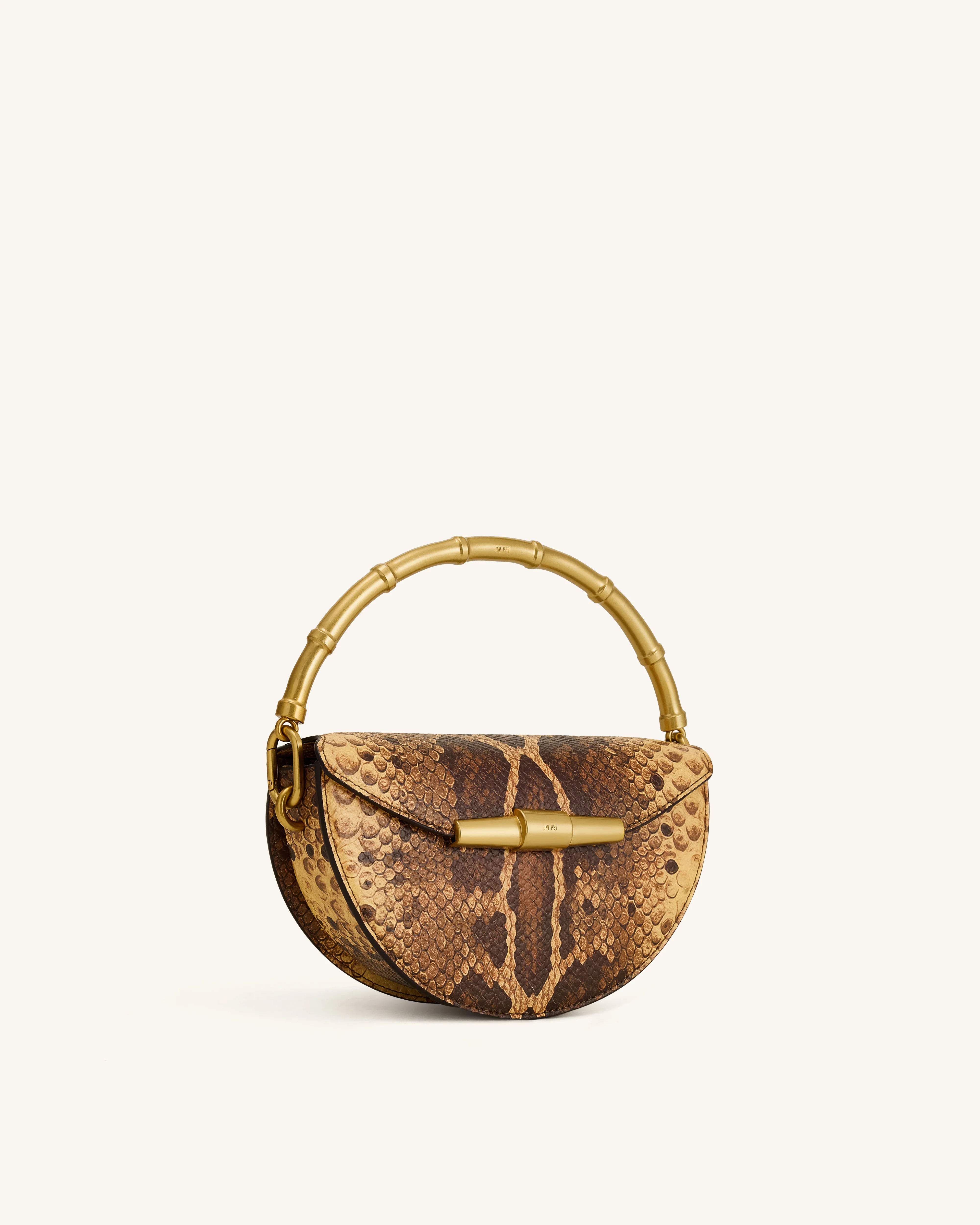 Sylvie Schlangenprint-Halbmond-Henkeltasche – Gelbbraun - Image 2