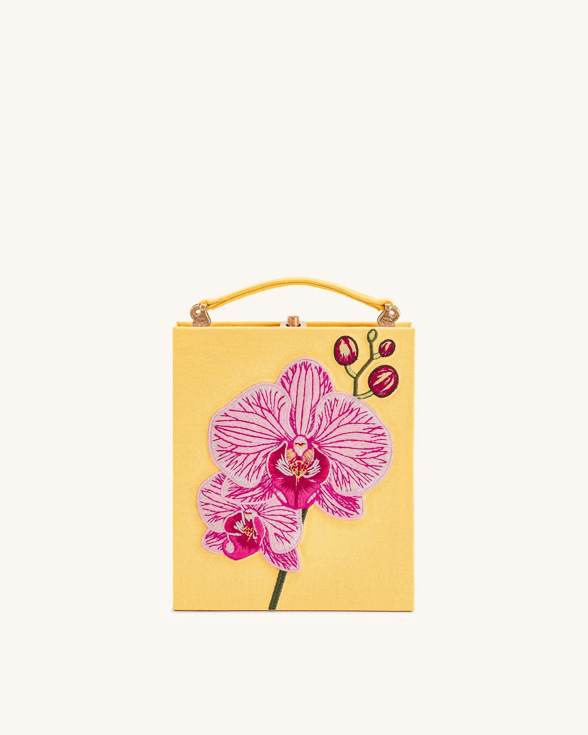 Taya Clutch in Buchform mit Orchideenmotiv - Gelb