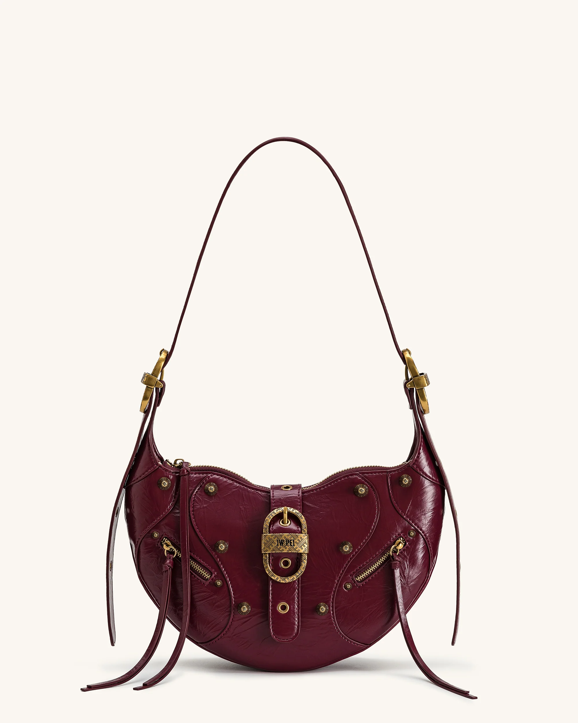 Tessa Nieten-Schultertasche – Burgunderrot