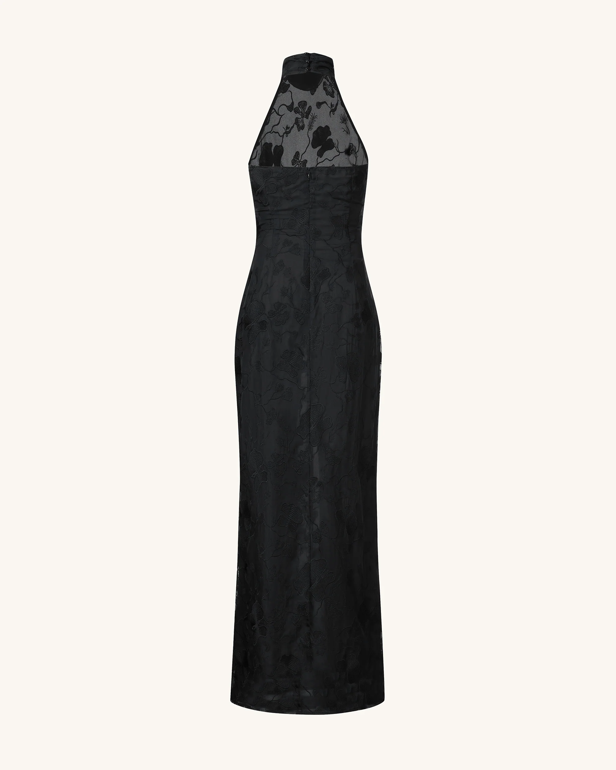 Uliana Schwarzes Maxikleid mit Blumen-Spitzen und Halterneck - Schwarz - Image 3