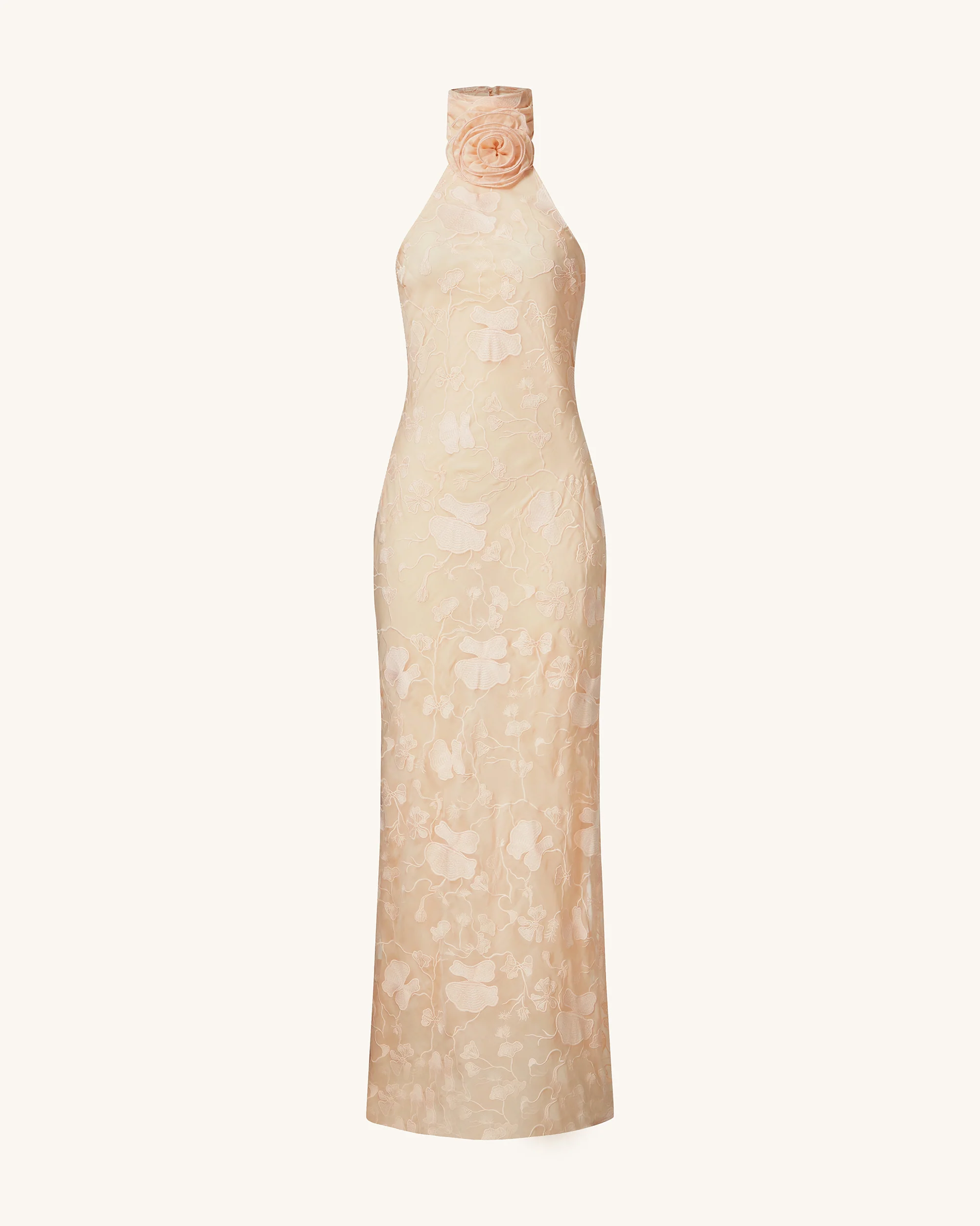 Uliana Pink-Beiges Maxikleid mit Blumen-Spitzen und Halterneck - Rosa-Beige - Image 2