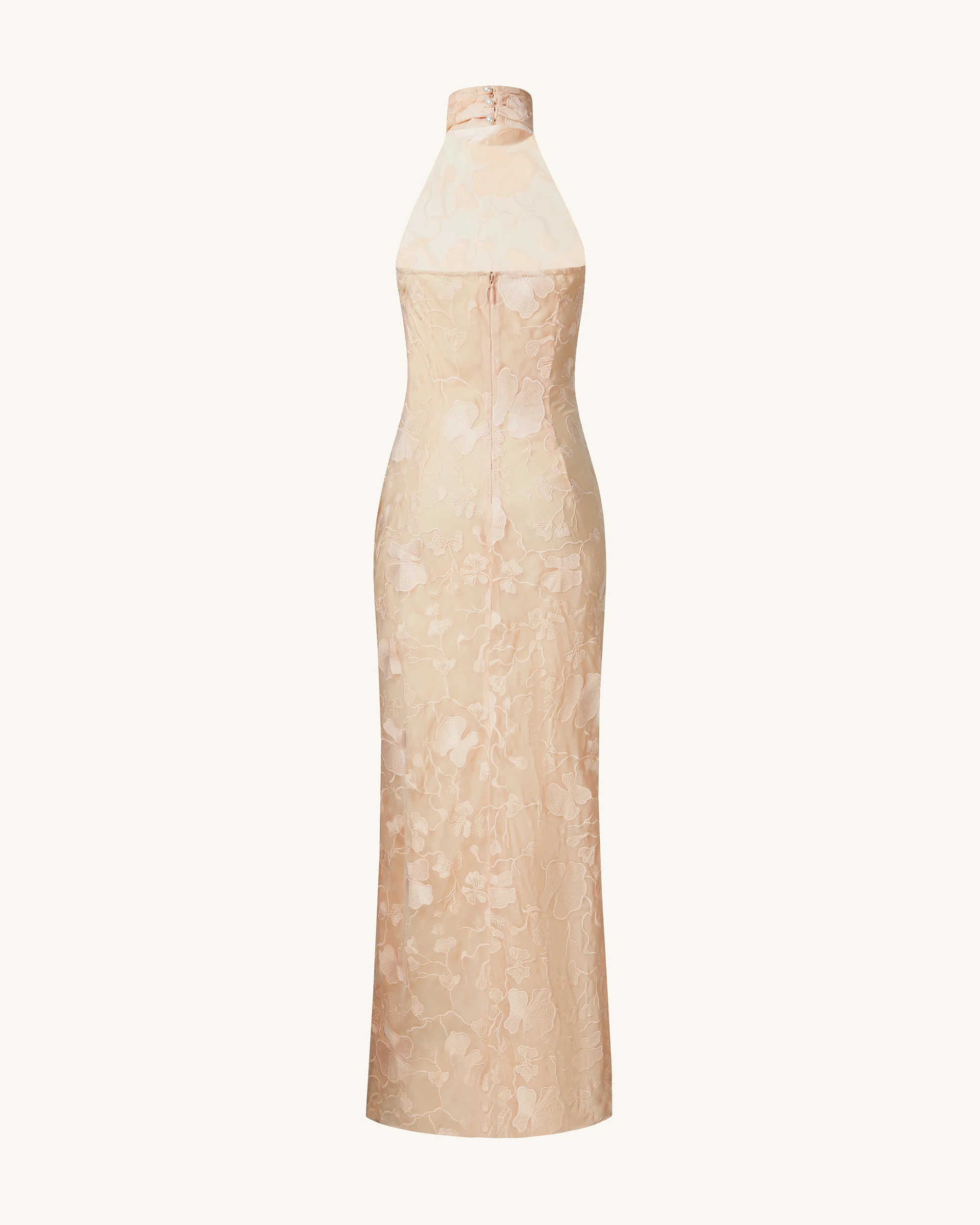 Uliana Pink-Beiges Maxikleid mit Blumen-Spitzen und Halterneck - Rosa-Beige - Image 3