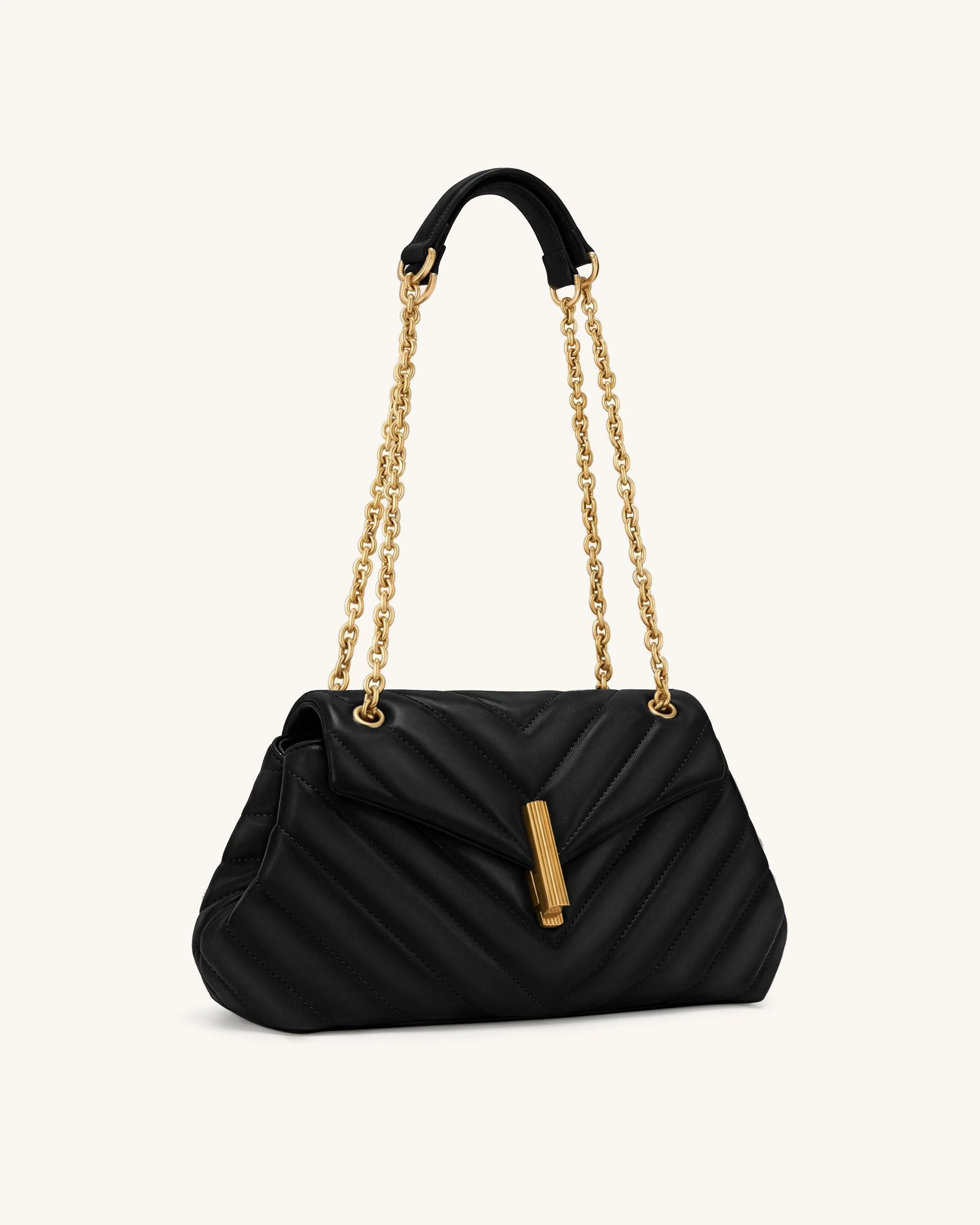 Valerie Gesteppte Schultertasche mit Überschlag und Kette - Schwarz - Image 2