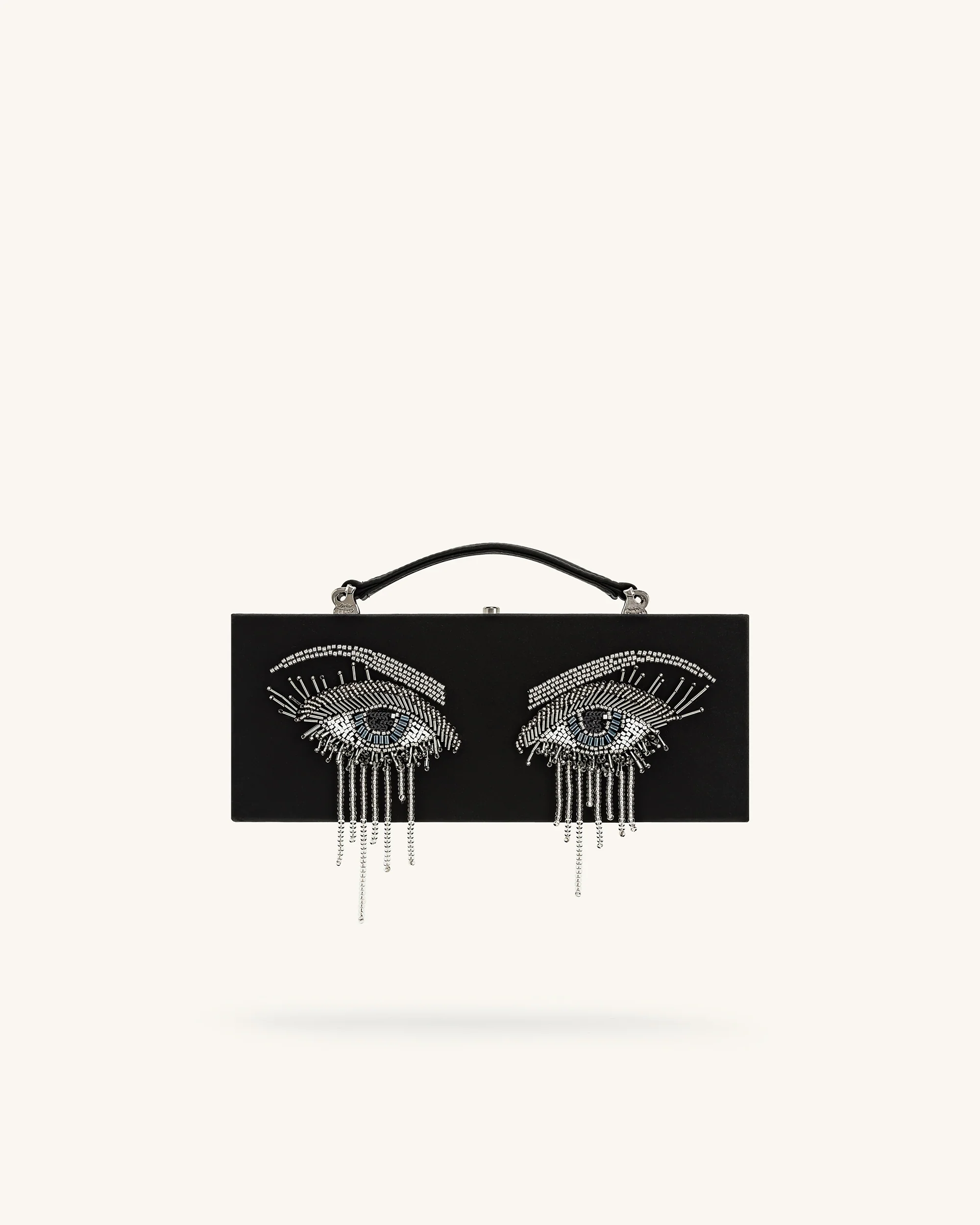 Vera Rechteckige Clutch mit Perlendekor – Schwarz