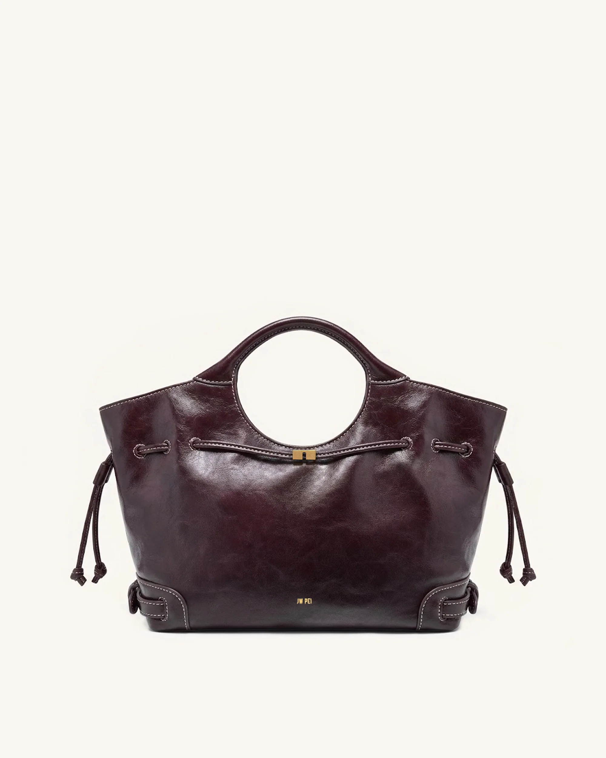 Virelle Tote-Bag aus gewachstem veganem Leder mit Kordelzug – Burgund