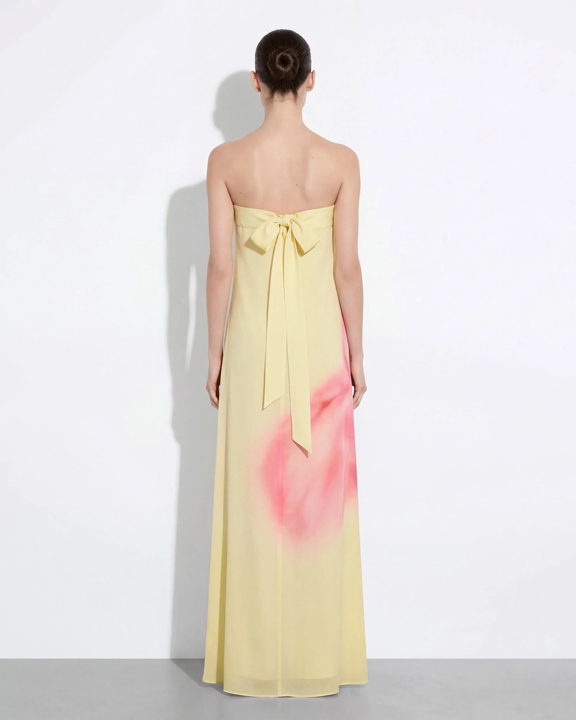 Trägerloses Maxikleid mit Aquarell-Blumendruck - Gelb - Image 2