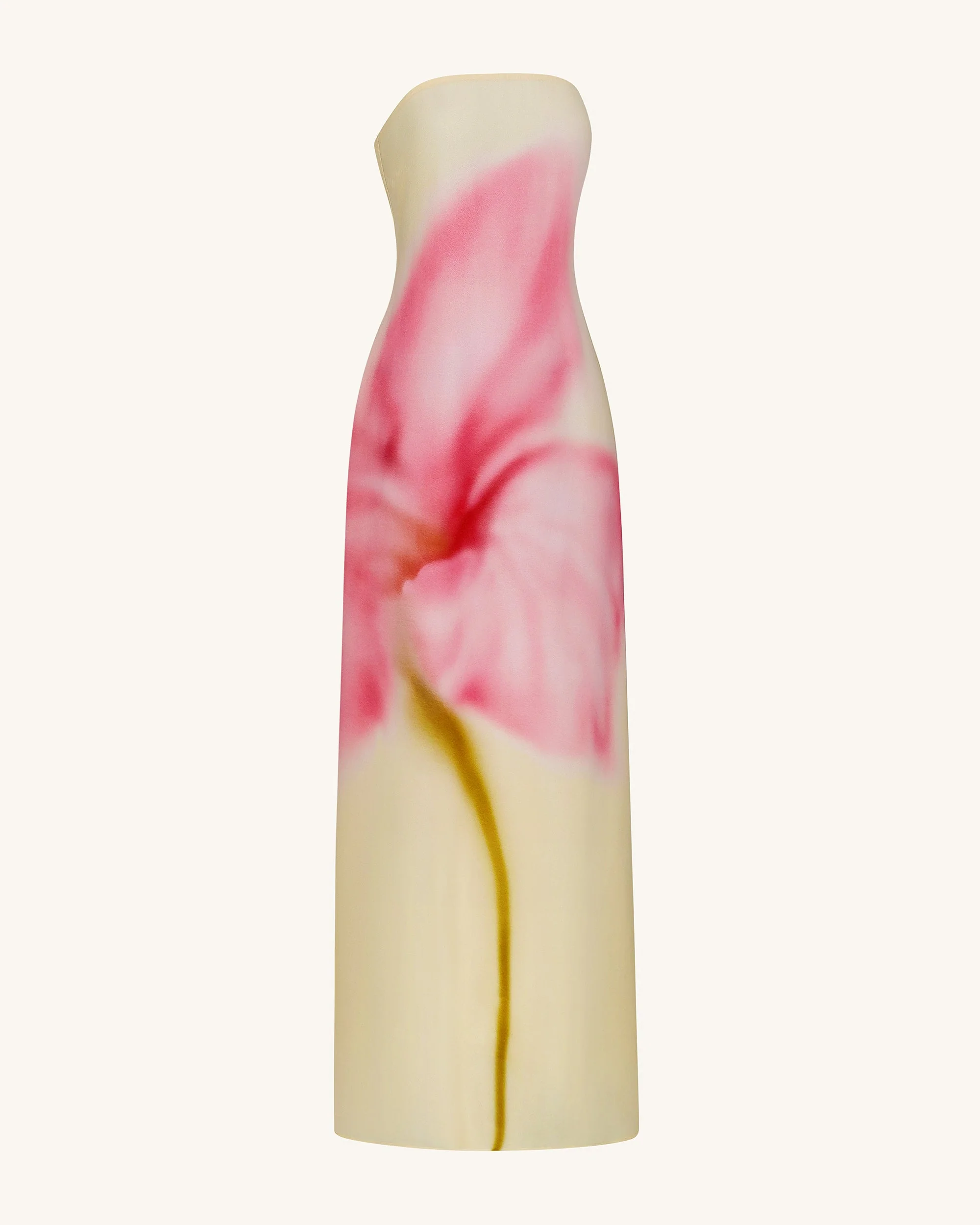 Trägerloses Maxikleid mit Aquarell-Blumendruck - Gelb - Image 4