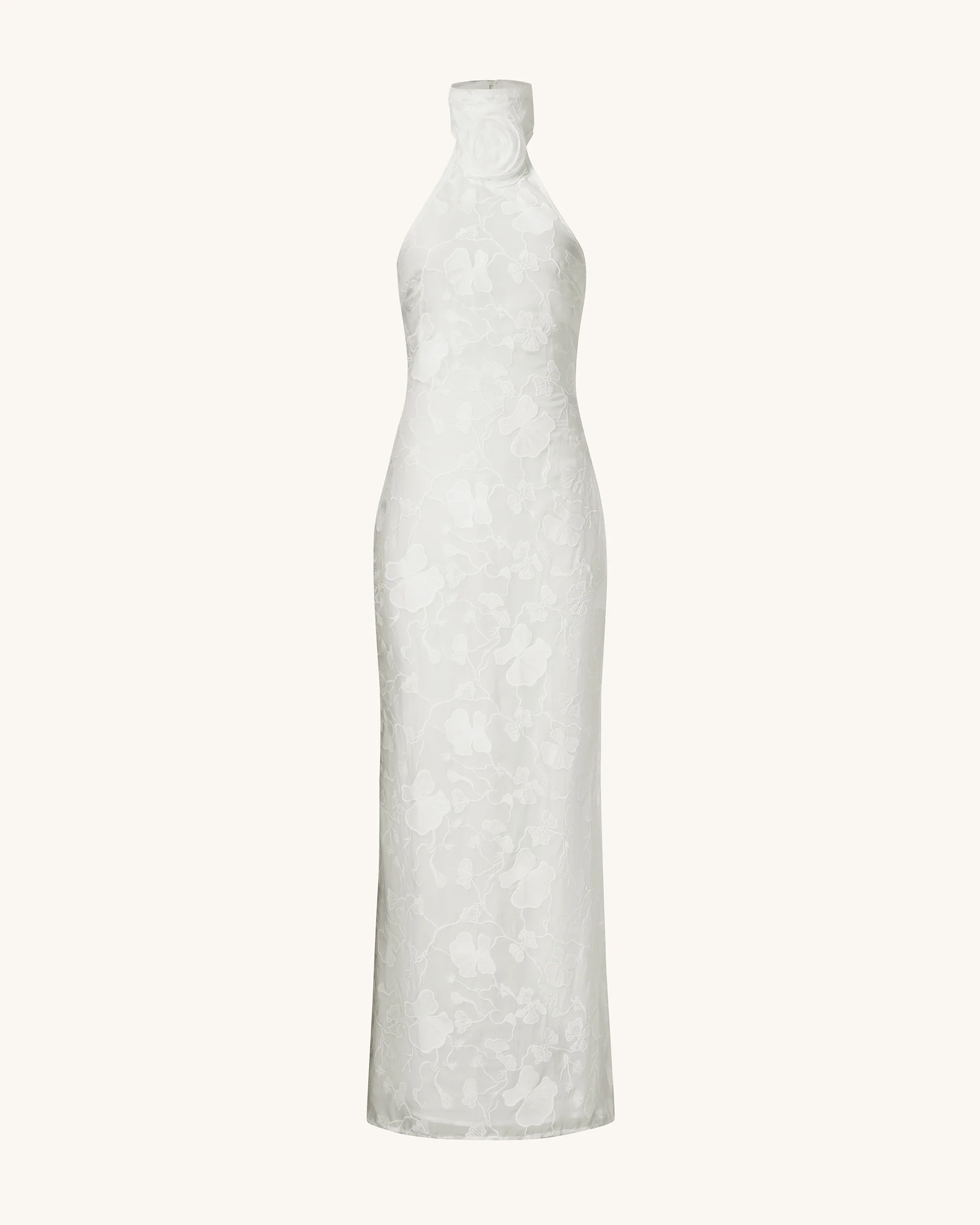 Uliana Weißes Maxikleid mit Blumen-Spitzen und Halterneck - Weiß - Image 5