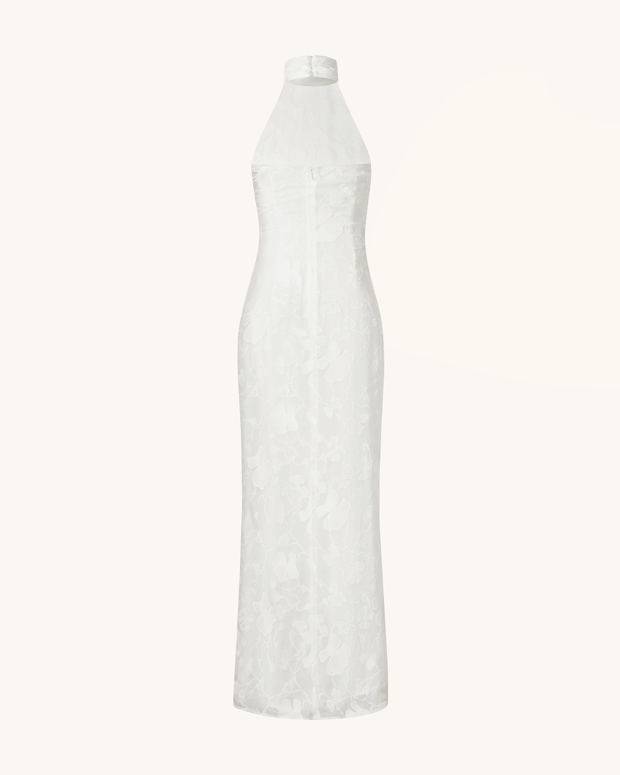 Uliana Weißes Maxikleid mit Blumen-Spitzen und Halterneck - Weiß - Image 6