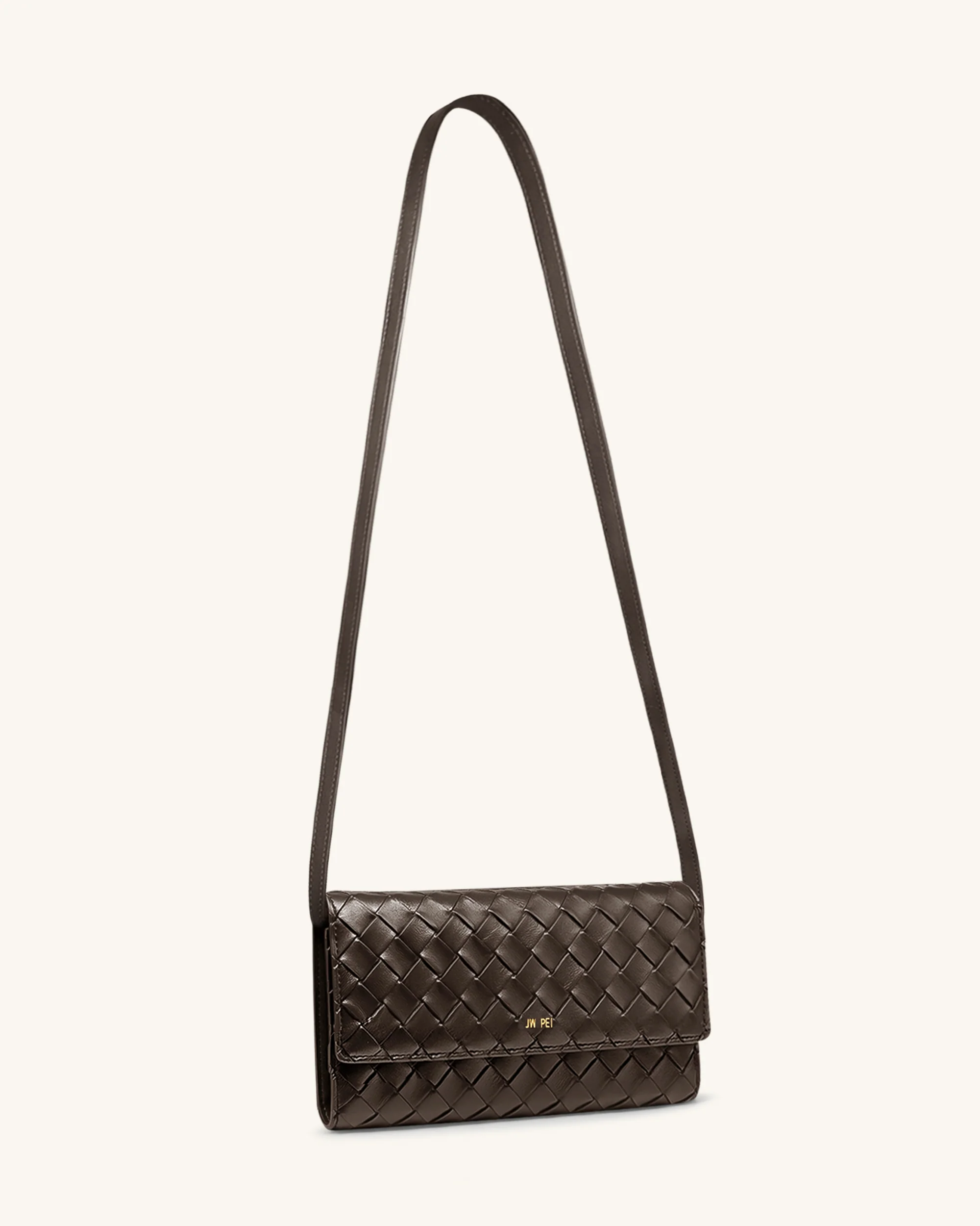 Überschlagbrieftasche mit gewebter Textur - Schokoladenbraun - Image 2