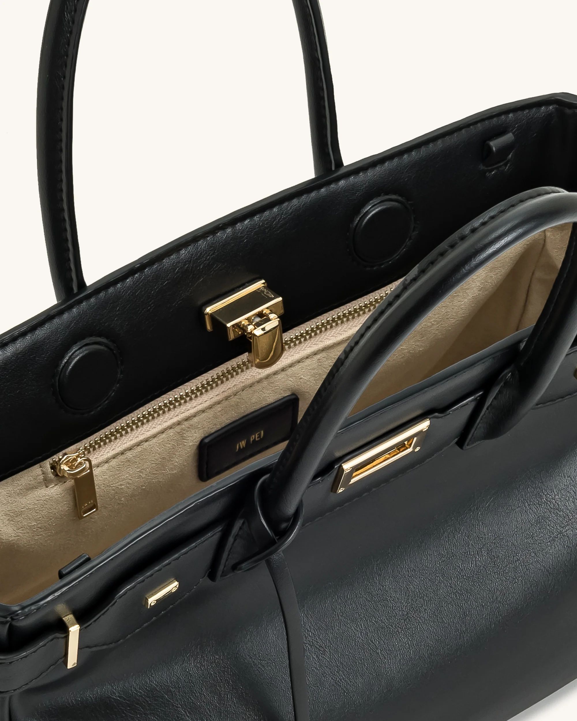 Ziva Tote-Bag mit Metallschloss-Dekor – Schwarz - Image 4