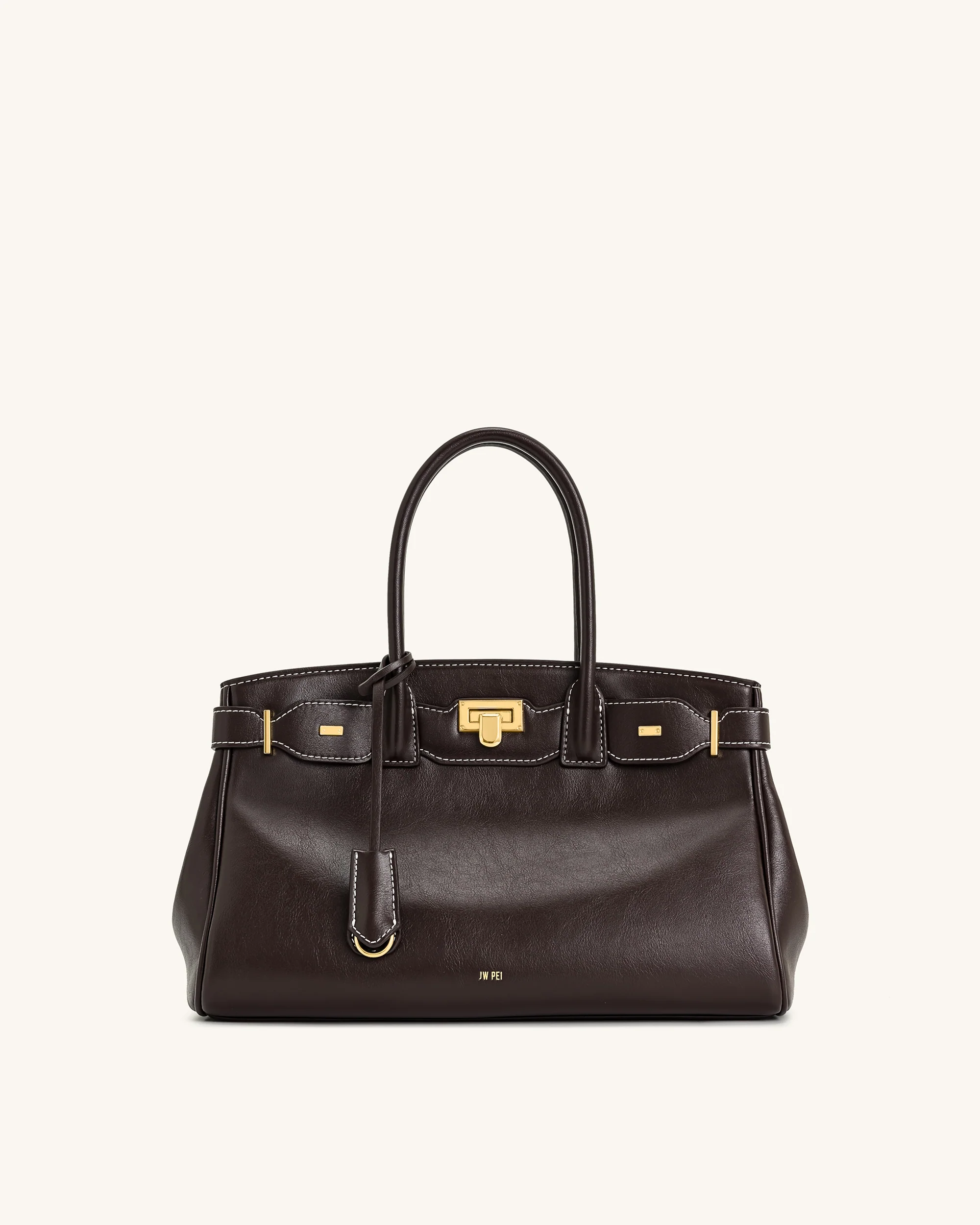 Ziva Tote-Bag mit Metallschloss-Dekor – Dunkelbraun