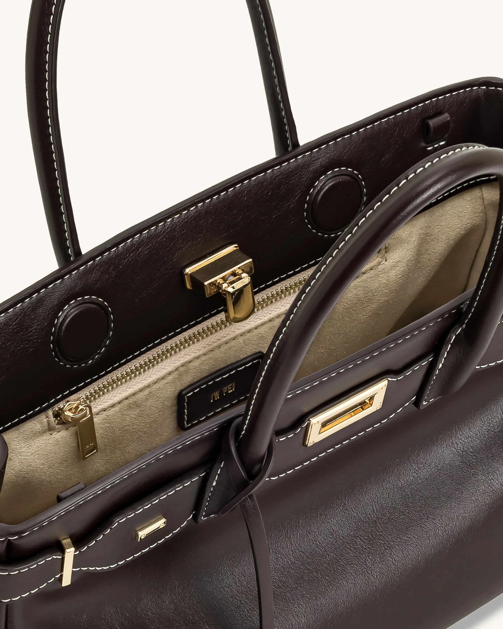 Ziva Tote-Bag mit Metallschloss-Dekor – Dunkelbraun - Image 4
