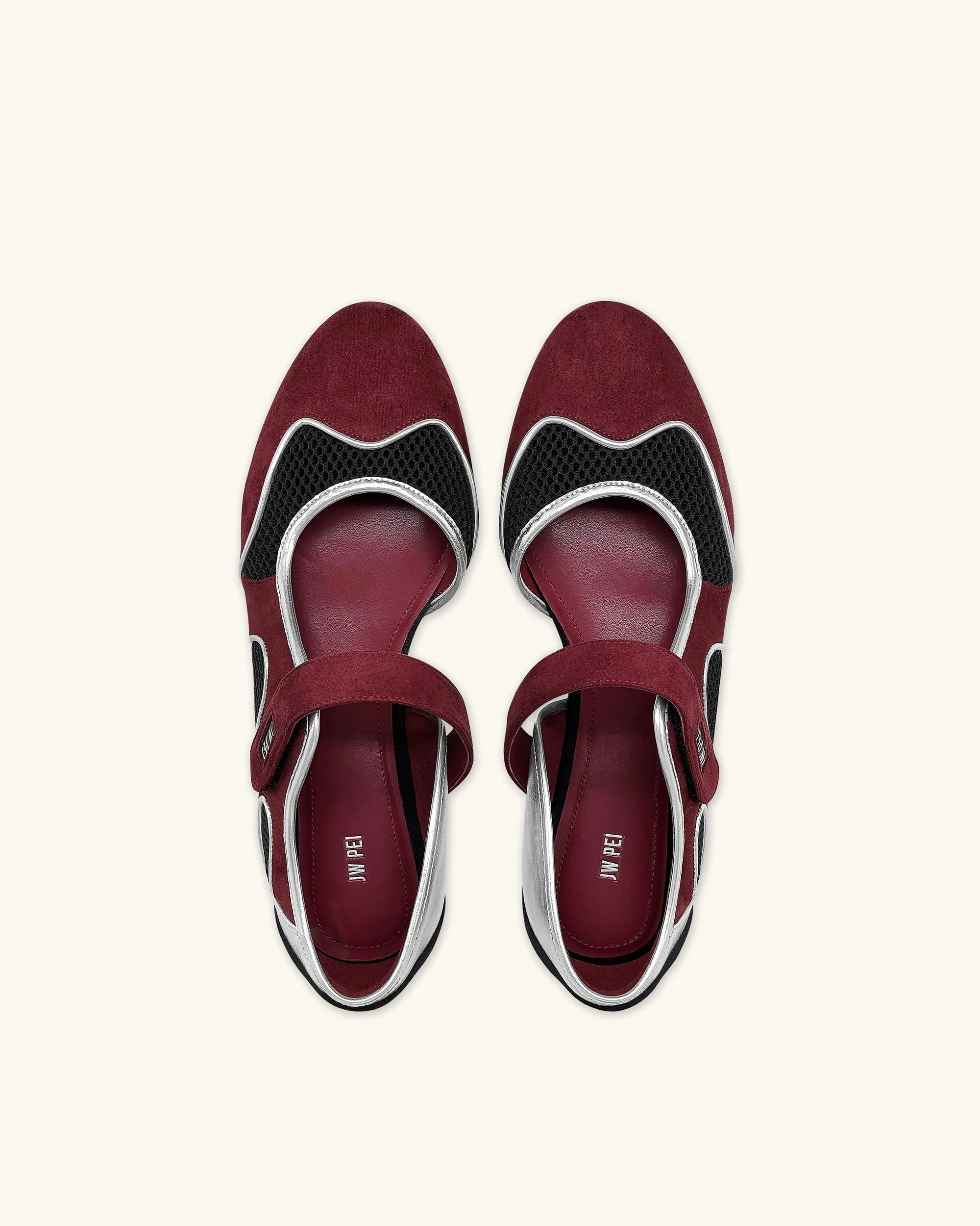Zoe Mary Janes Ballerinas – Burgunder Schwarz - Image 3