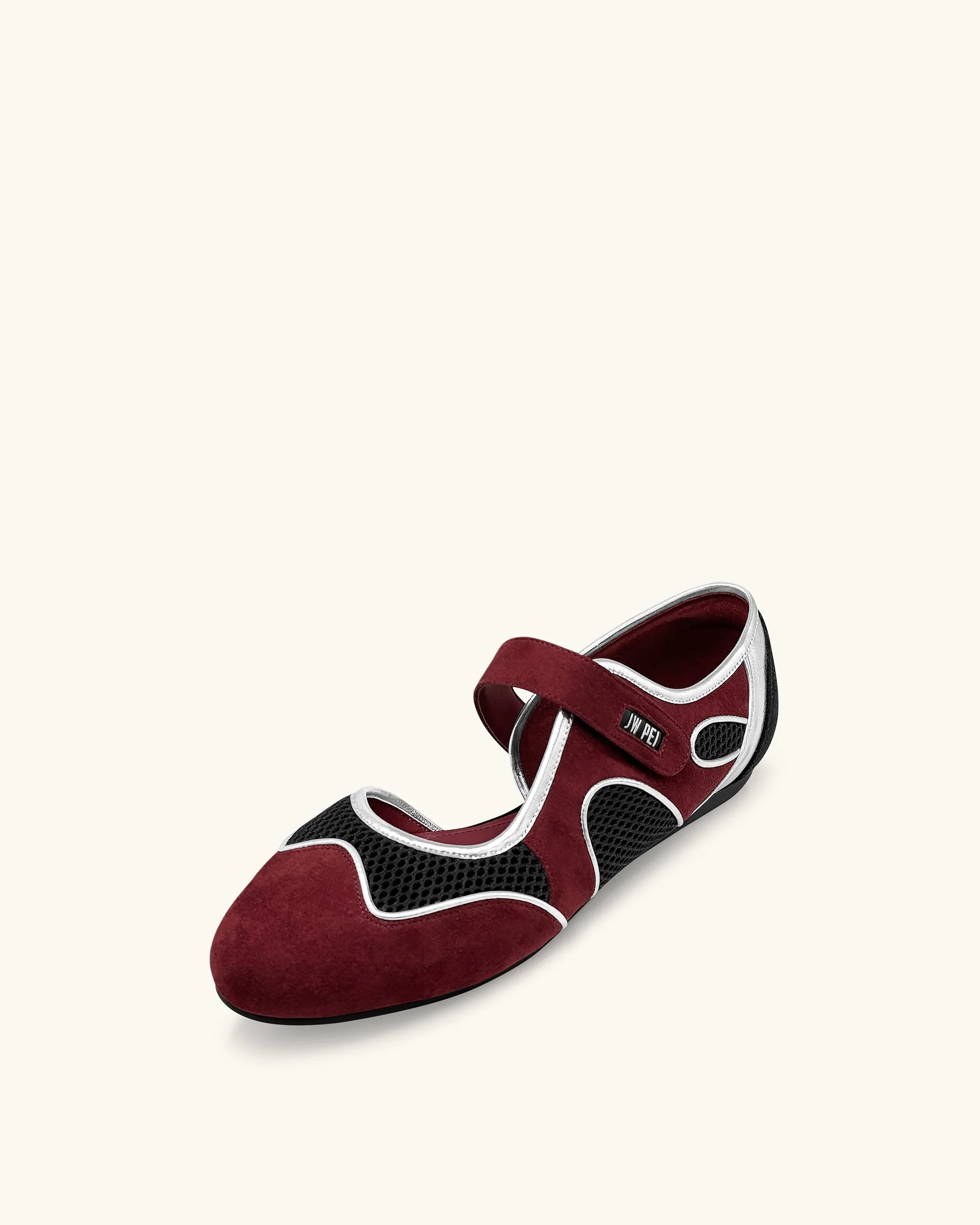 Zoe Mary Janes Ballerinas – Burgunder Schwarz - Image 4